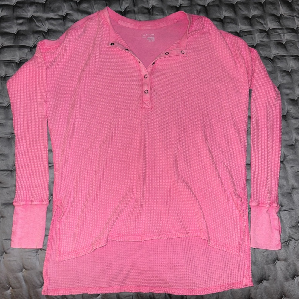 Pink Aerie Offline Waffle Henley Long Sleeve T-Shirt
